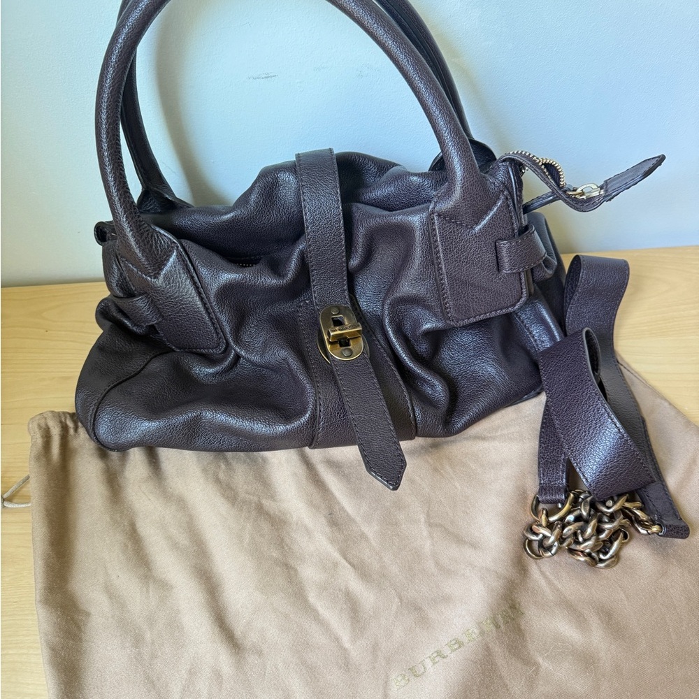 Burberry Brown Leather Shoulder Bag with Ruffled Detailing